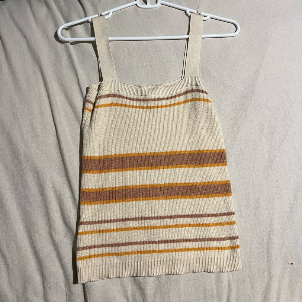 LOFT Cream Striped Knit Tank